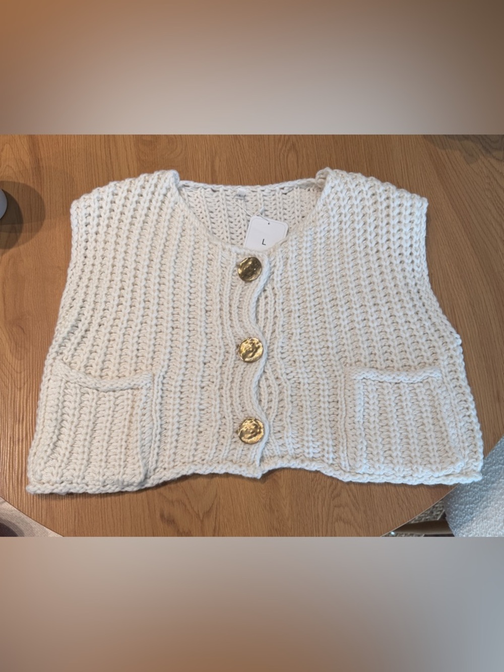 Chunky Ivory Knit Button-Front Women's Sweater